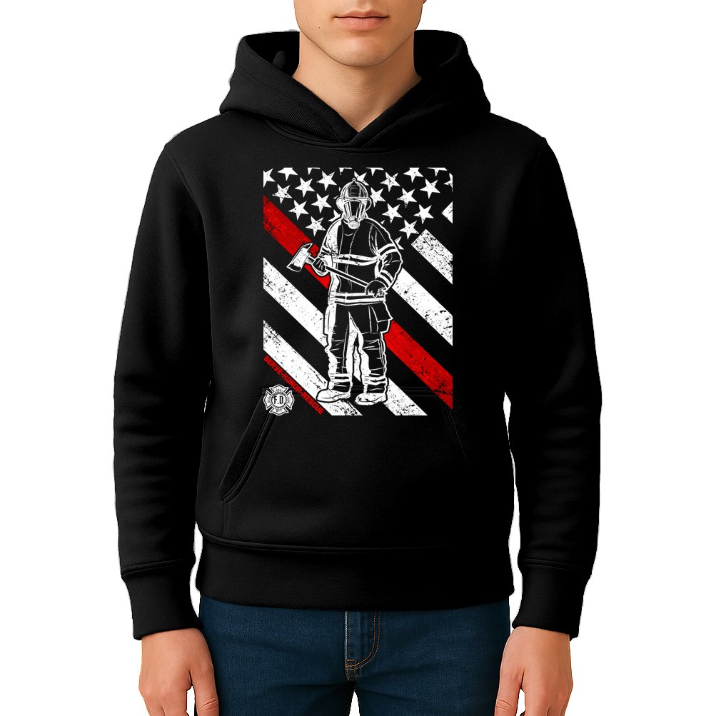 Firefighter Thin Red Line Serve Honor Rescue Kids Hoodie