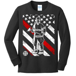 Firefighter Thin Red Line Serve Honor Rescue Kids Long Sleeve Shirt