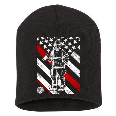Firefighter Thin Red Line Serve Honor Rescue Short Acrylic Beanie