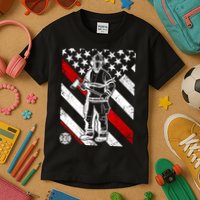 Firefighter Thin Red Line Serve Honor Rescue Kids T-Shirt