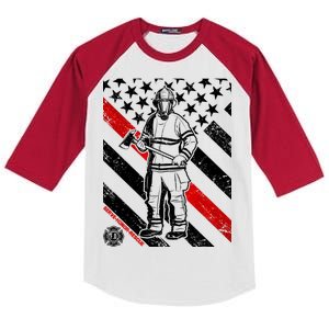 Firefighter Thin Red Line Serve Honor Rescue Kids Colorblock Raglan Jersey