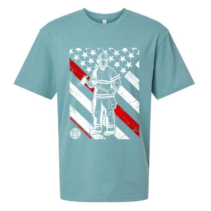 Firefighter Thin Red Line Serve Honor Rescue Sueded Cloud Jersey T-Shirt