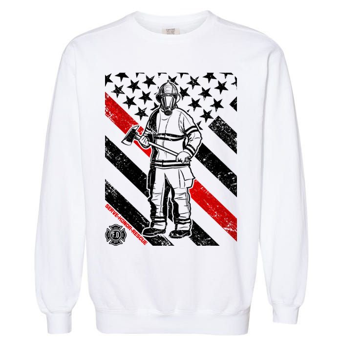 Firefighter Thin Red Line Serve Honor Rescue Garment-Dyed Sweatshirt