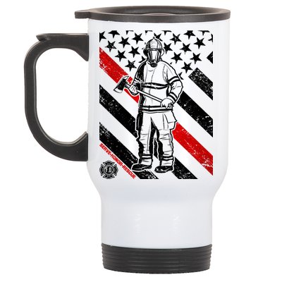 Firefighter Thin Red Line Serve Honor Rescue Stainless Steel Travel Mug