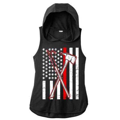 Firefighter US Flag Thin Red Line Ladies PosiCharge Tri-Blend Wicking Draft Hoodie Tank