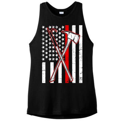 Firefighter US Flag Thin Red Line Ladies PosiCharge Tri-Blend Wicking Tank