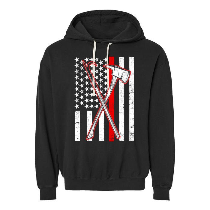 Firefighter US Flag Thin Red Line Garment-Dyed Fleece Hoodie