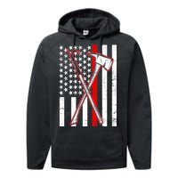 Firefighter US Flag Thin Red Line Performance Fleece Hoodie