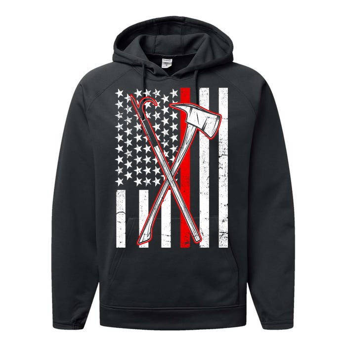 Firefighter US Flag Thin Red Line Performance Fleece Hoodie