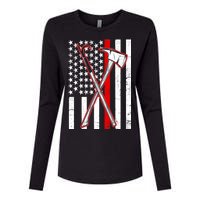 Firefighter US Flag Thin Red Line Womens Cotton Relaxed Long Sleeve T-Shirt