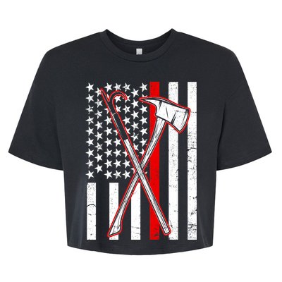 Firefighter US Flag Thin Red Line Bella+Canvas Jersey Crop Tee