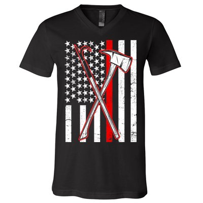 Firefighter US Flag Thin Red Line V-Neck T-Shirt