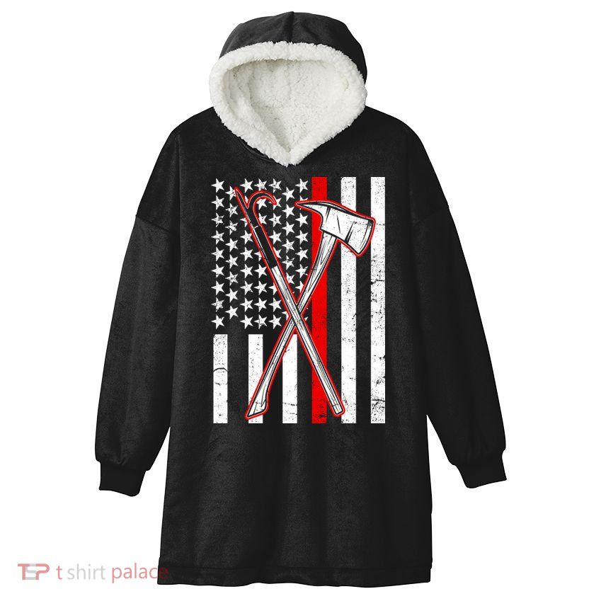 Firefighter US Flag Thin Red Line Hooded Wearable Blanket