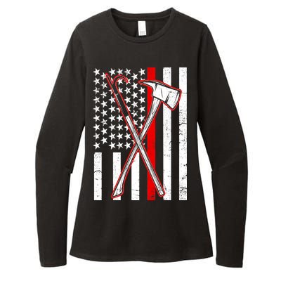 Firefighter US Flag Thin Red Line Womens CVC Long Sleeve Shirt