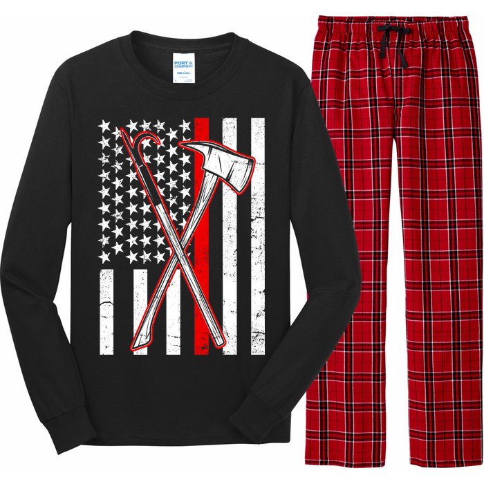 Firefighter US Flag Thin Red Line Long Sleeve Pajama Set