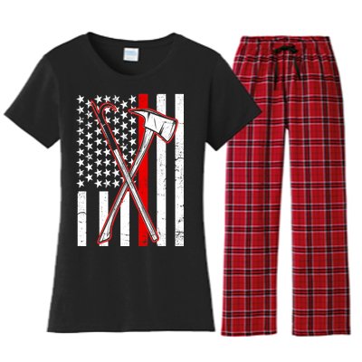 Firefighter US Flag Thin Red Line Women's Flannel Pajama Set