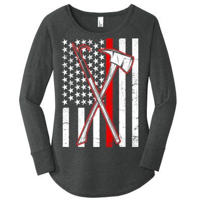 Firefighter US Flag Thin Red Line Women's Perfect Tri Tunic Long Sleeve Shirt