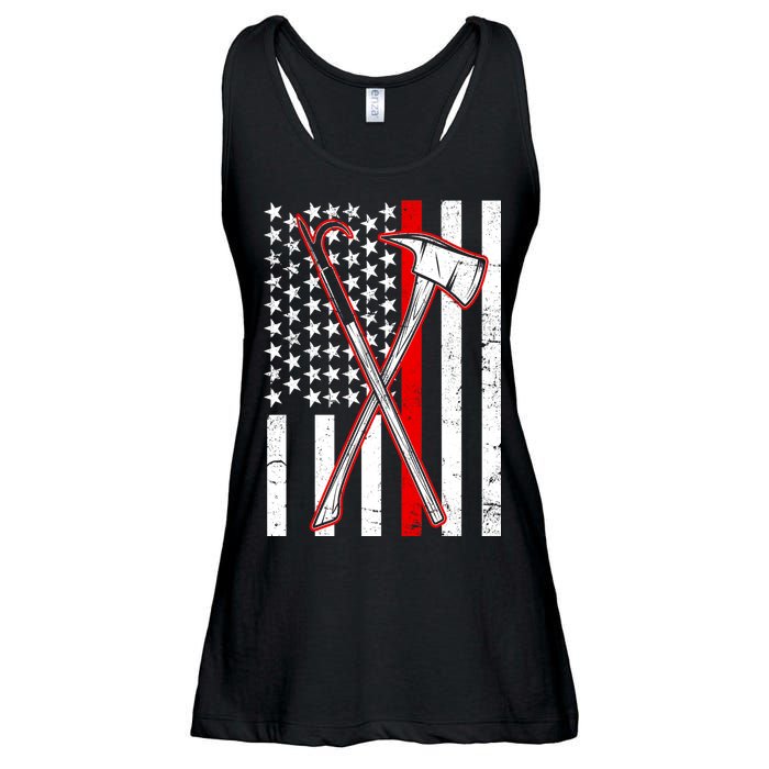 Firefighter US Flag Thin Red Line Ladies Essential Flowy Tank