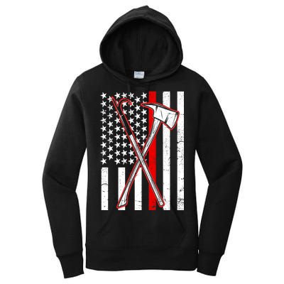 Firefighter US Flag Thin Red Line Women's Pullover Hoodie