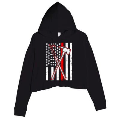 Firefighter US Flag Thin Red Line Crop Fleece Hoodie