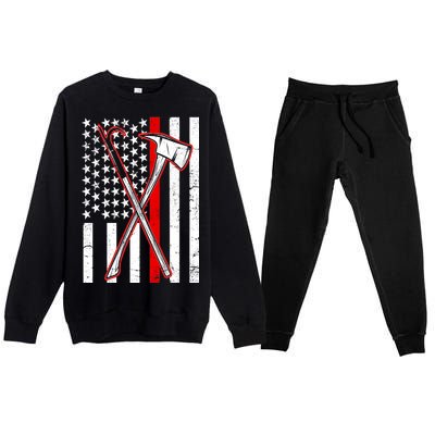 Firefighter US Flag Thin Red Line Premium Crewneck Sweatsuit Set