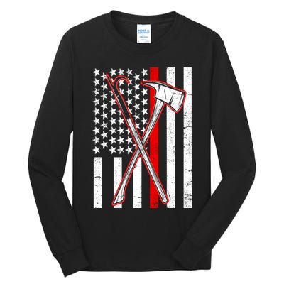 Firefighter US Flag Thin Red Line Tall Long Sleeve T-Shirt