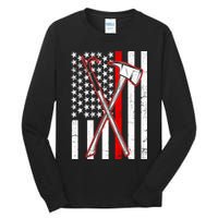 Firefighter US Flag Thin Red Line Tall Long Sleeve T-Shirt