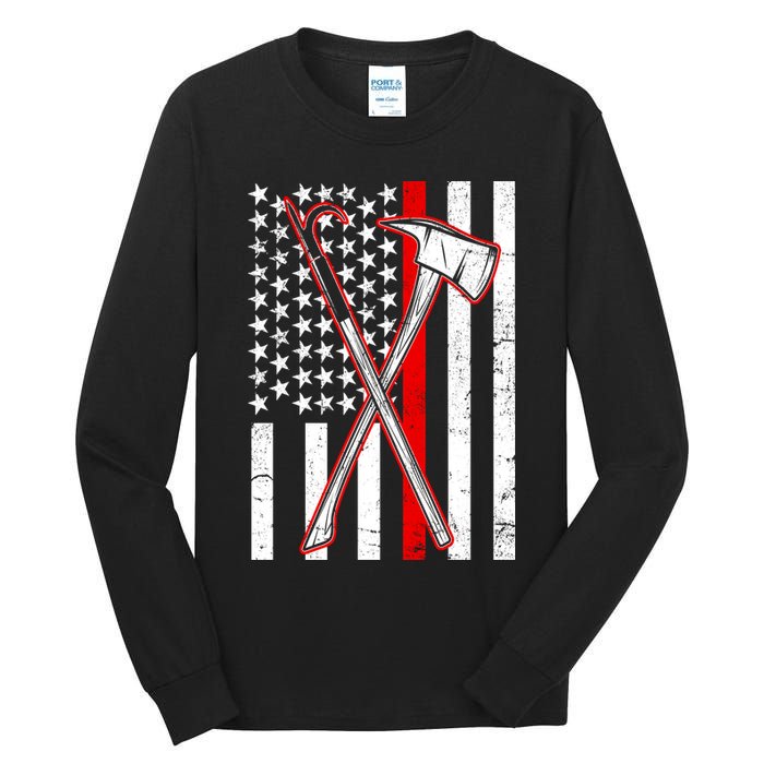 Firefighter US Flag Thin Red Line Tall Long Sleeve T-Shirt