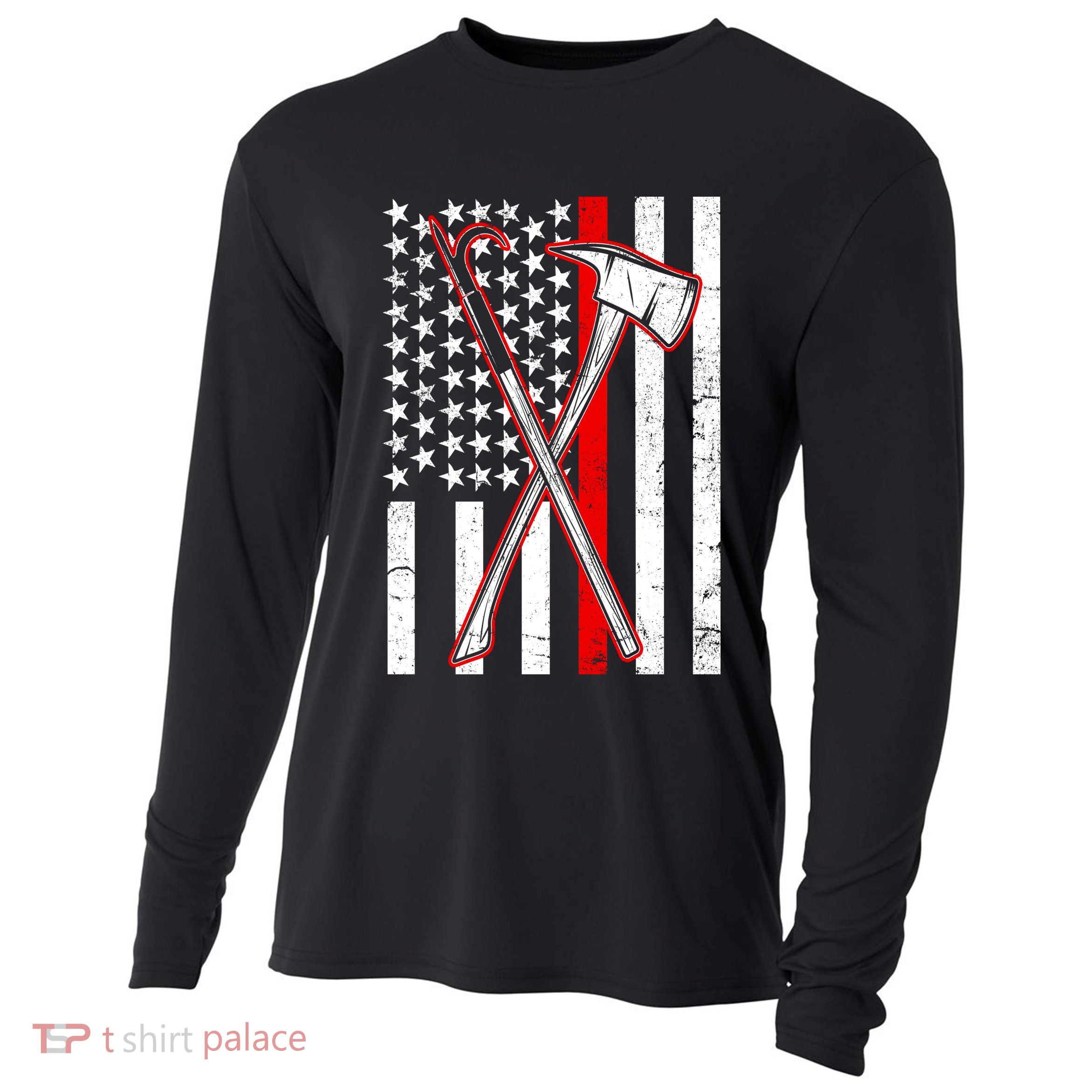 Firefighter US Flag Thin Red Line Cooling Performance Long Sleeve Crew