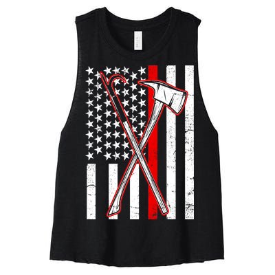 Firefighter US Flag Thin Red Line Women's Racerback Cropped Tank