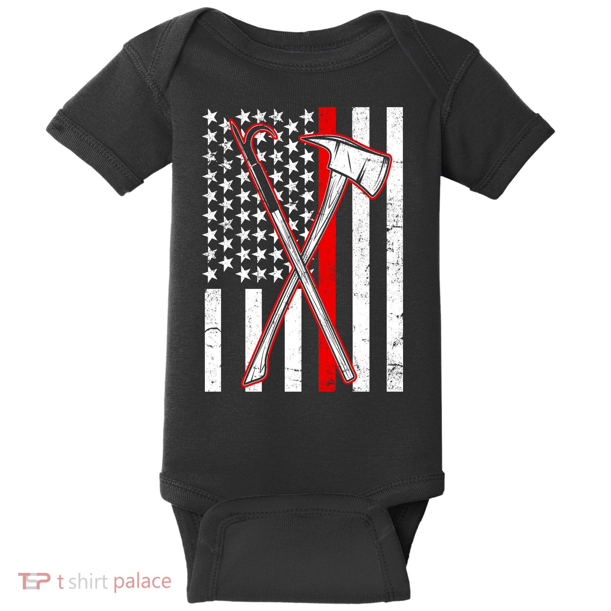 Firefighter US Flag Thin Red Line Baby Bodysuit