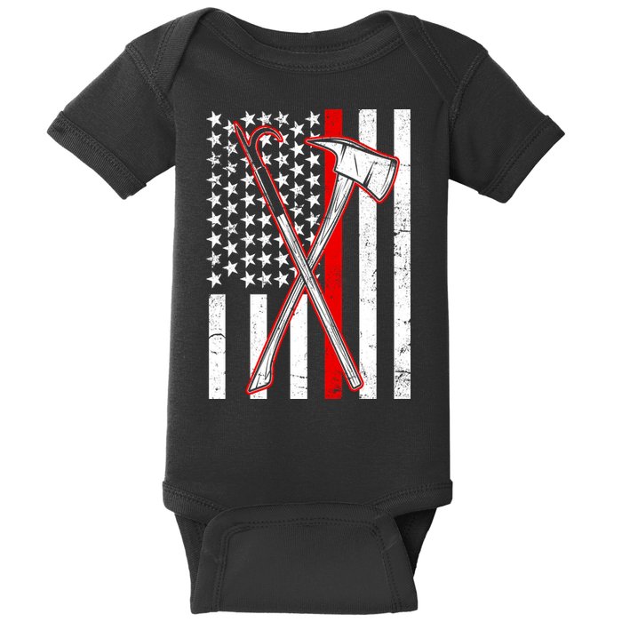 Firefighter US Flag Thin Red Line Baby Bodysuit