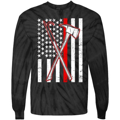 Firefighter US Flag Thin Red Line Tie-Dye Long Sleeve Shirt