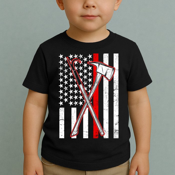 Firefighter US Flag Thin Red Line Toddler T-Shirt
