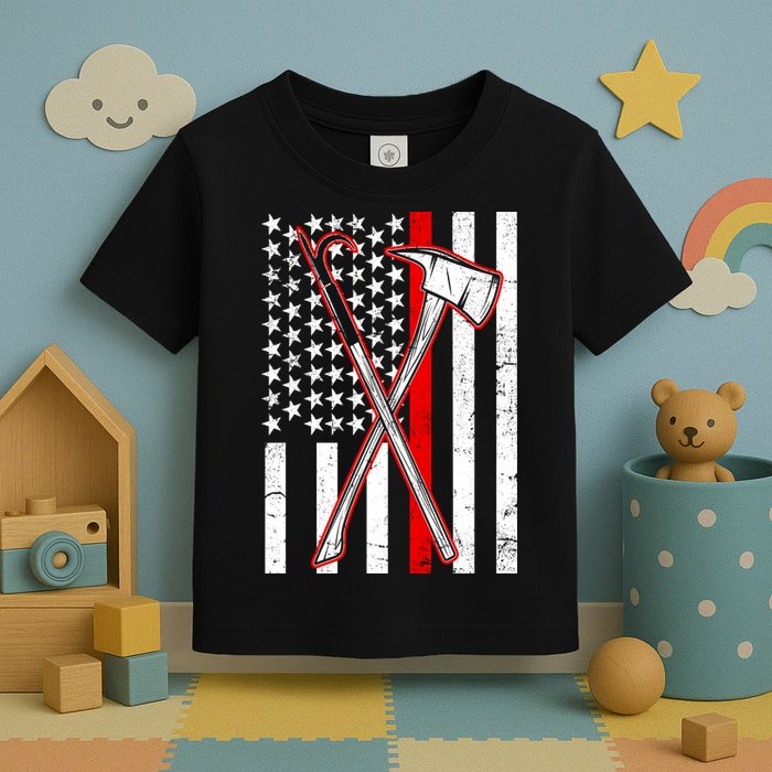 Firefighter US Flag Thin Red Line Toddler T-Shirt