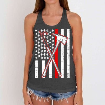 Firefighter US Flag Thin Red Line Women's Knotted Racerback Tank