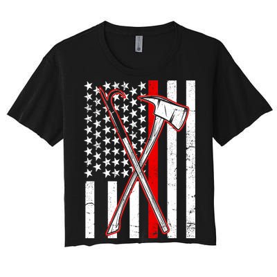 Firefighter US Flag Thin Red Line Women's Crop Top Tee