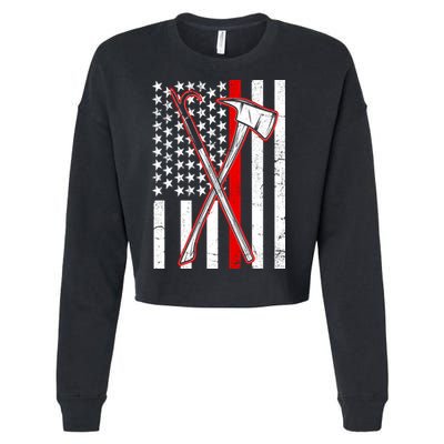 Firefighter US Flag Thin Red Line Cropped Pullover Crew
