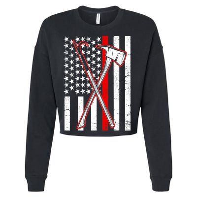 Firefighter US Flag Thin Red Line Cropped Pullover Crew