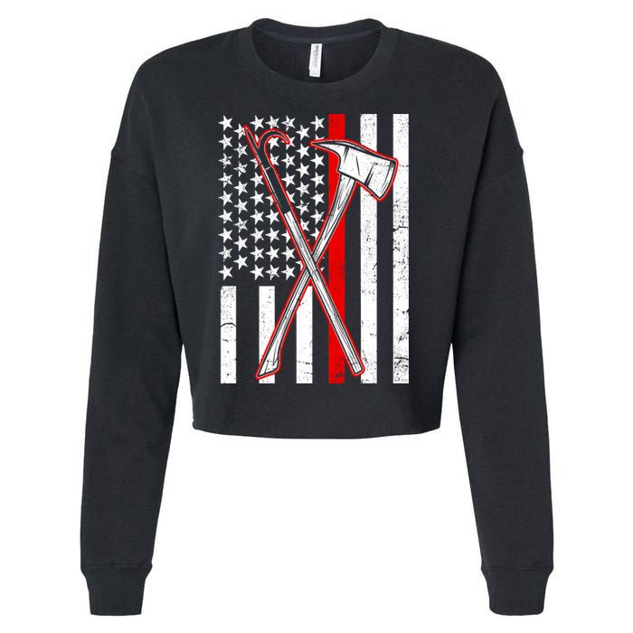 Firefighter US Flag Thin Red Line Cropped Pullover Crew
