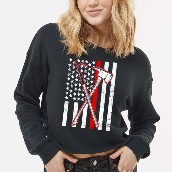 Firefighter US Flag Thin Red Line Cropped Pullover Crew