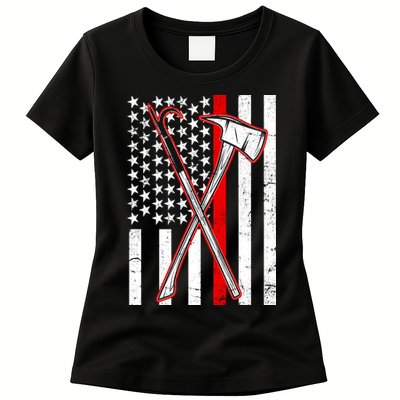 Firefighter US Flag Thin Red Line Womens T-Shirt