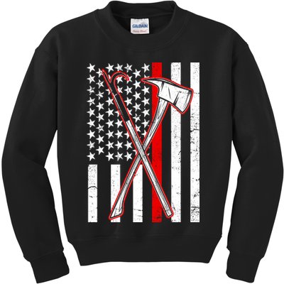 Firefighter US Flag Thin Red Line Kids Sweatshirt