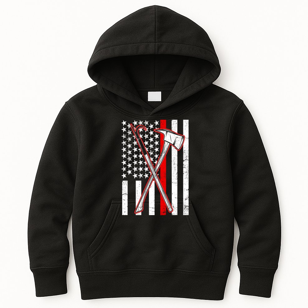 Firefighter US Flag Thin Red Line Kids Hoodie