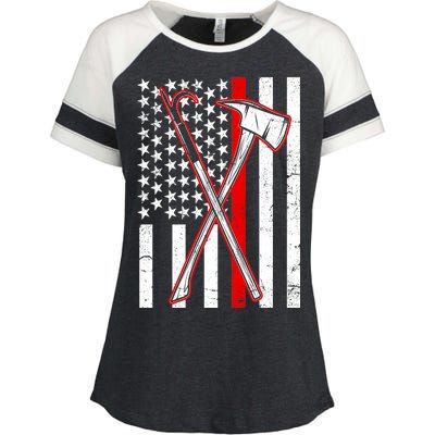 Firefighter US Flag Thin Red Line Enza Ladies Jersey Colorblock Tee