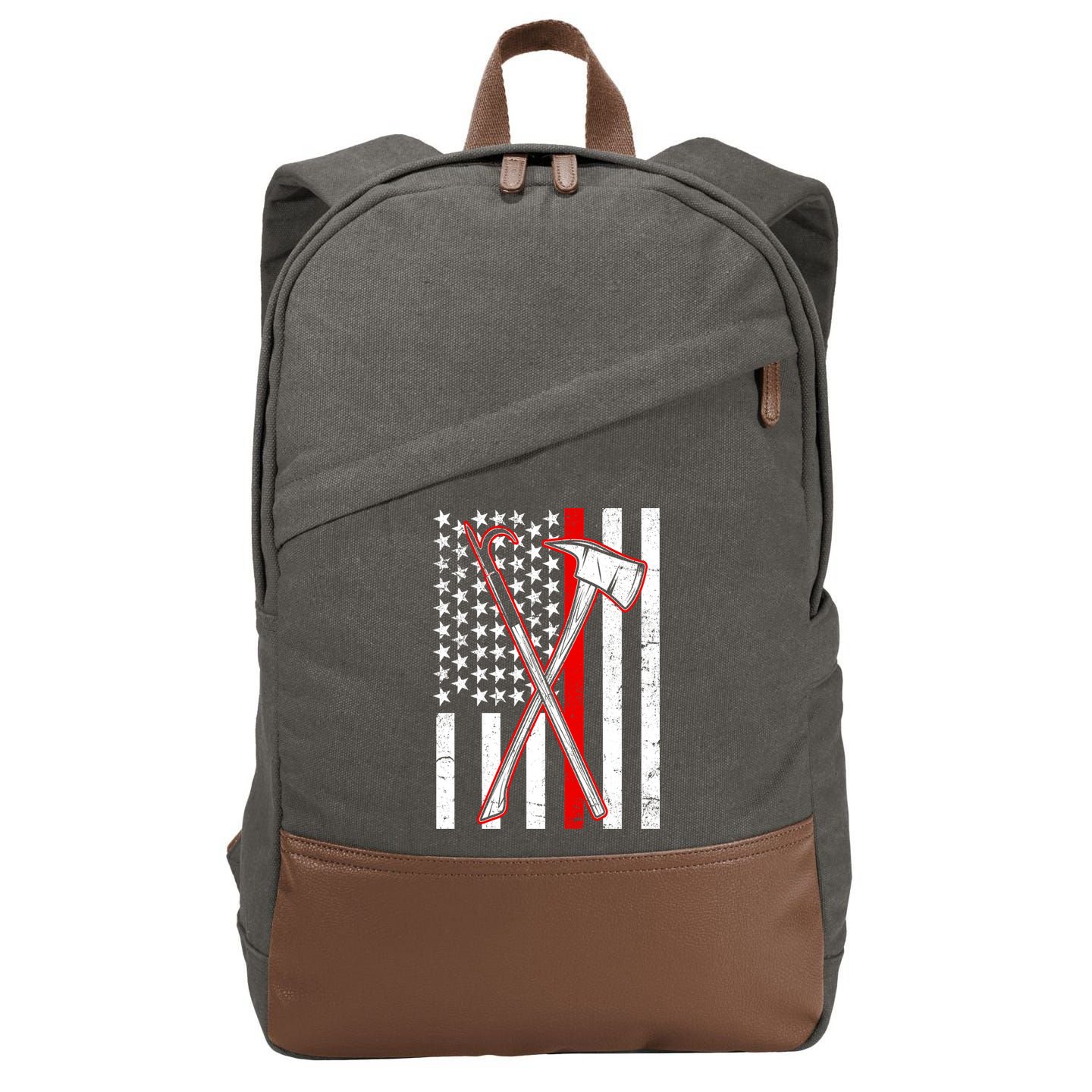 Firefighter US Flag Thin Red Line Cotton Canvas Backpack