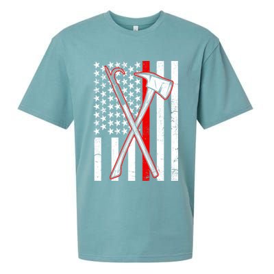 Firefighter US Flag Thin Red Line Sueded Cloud Jersey T-Shirt