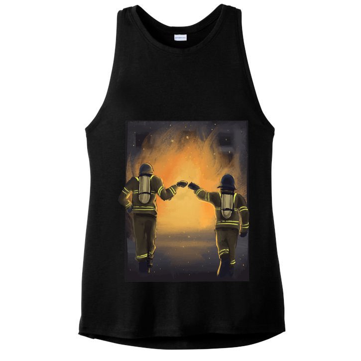Firefighters Fist Bump  Ladies PosiCharge Tri-Blend Wicking Tank