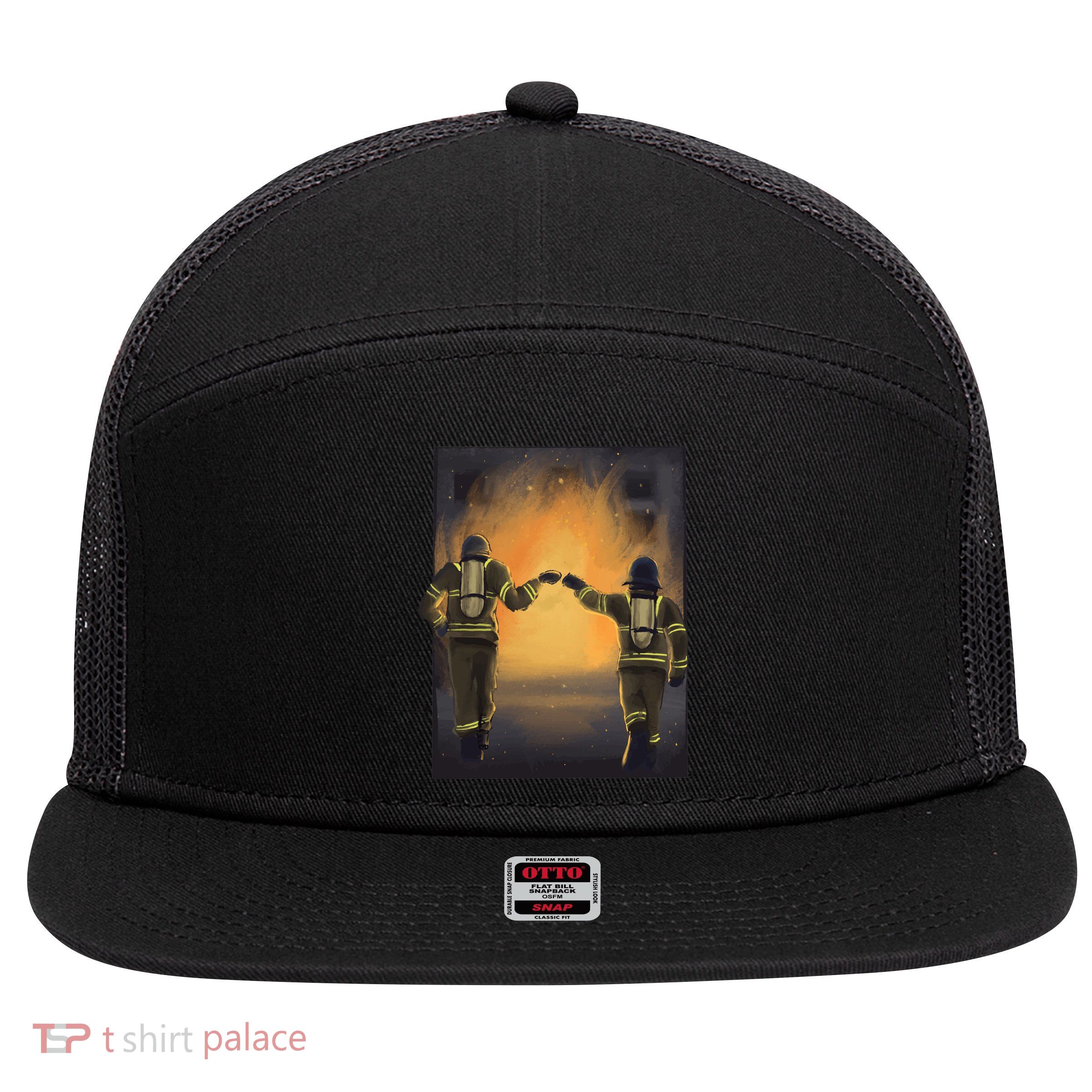 Firefighters Fist Bump  7 Panel Mesh Trucker Snapback Hat