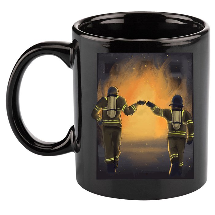Firefighters Fist Bump  11oz C Handle Ceramic Mug